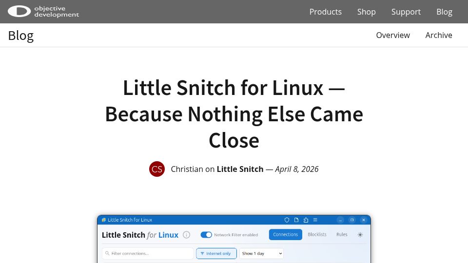 Screenshot of obdev.at: Little Snitch for Linux – Because Nothing Else Came Close