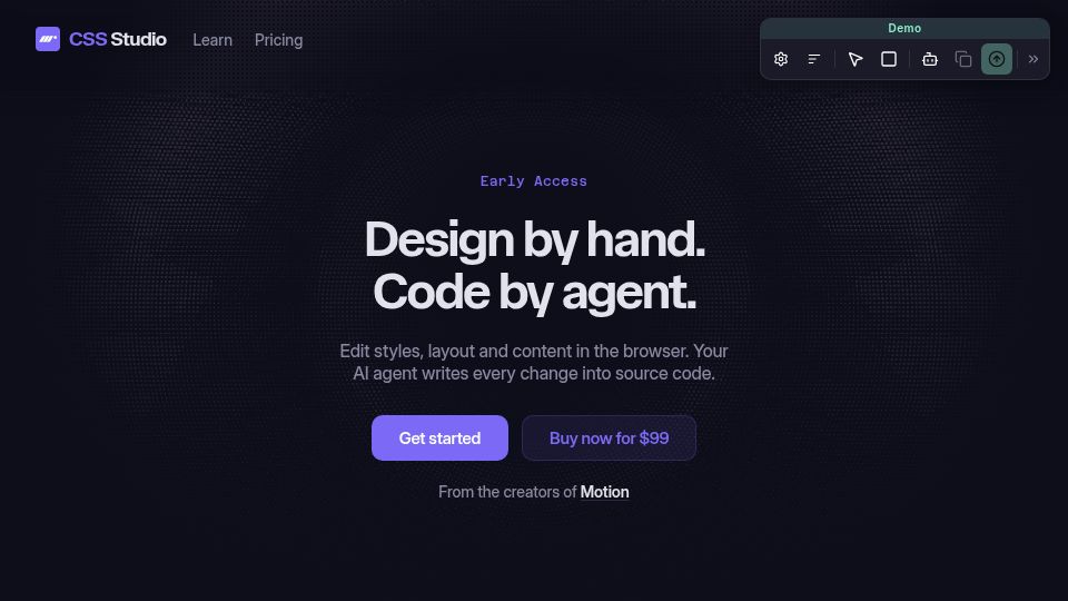 Screenshot of cssstudio.ai: Show HN: CSS Studio. Design by hand, code by agent