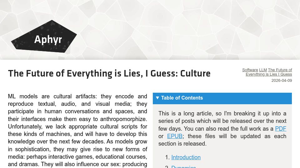 Screenshot of aphyr.com: The Future of Everything Is Lies, I Guess: Part 3 – Culture