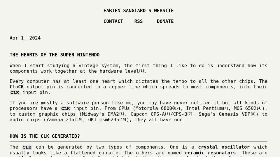 Screenshot of fabiensanglard.net: The Hearts of the Super Nintendo (2024)