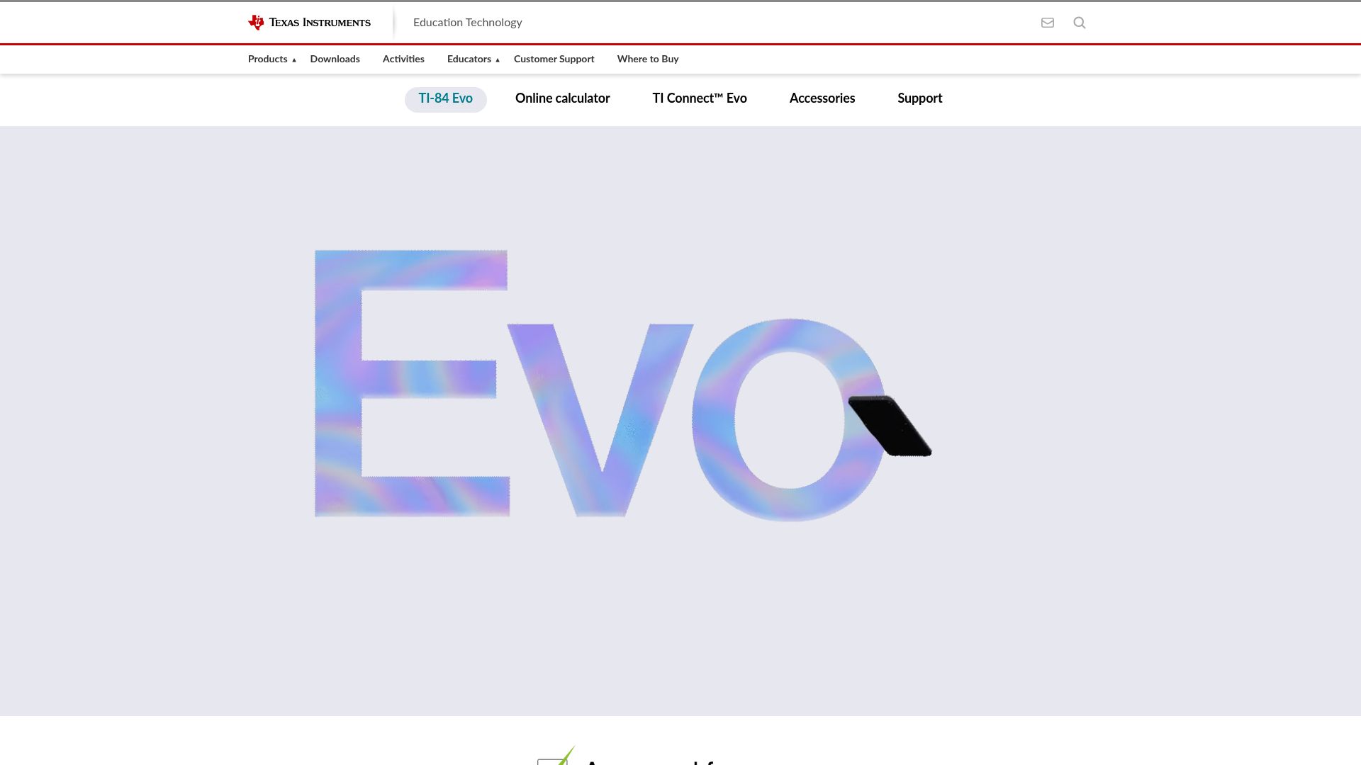 Screenshot of education.ti.com: Ti-84 Evo
