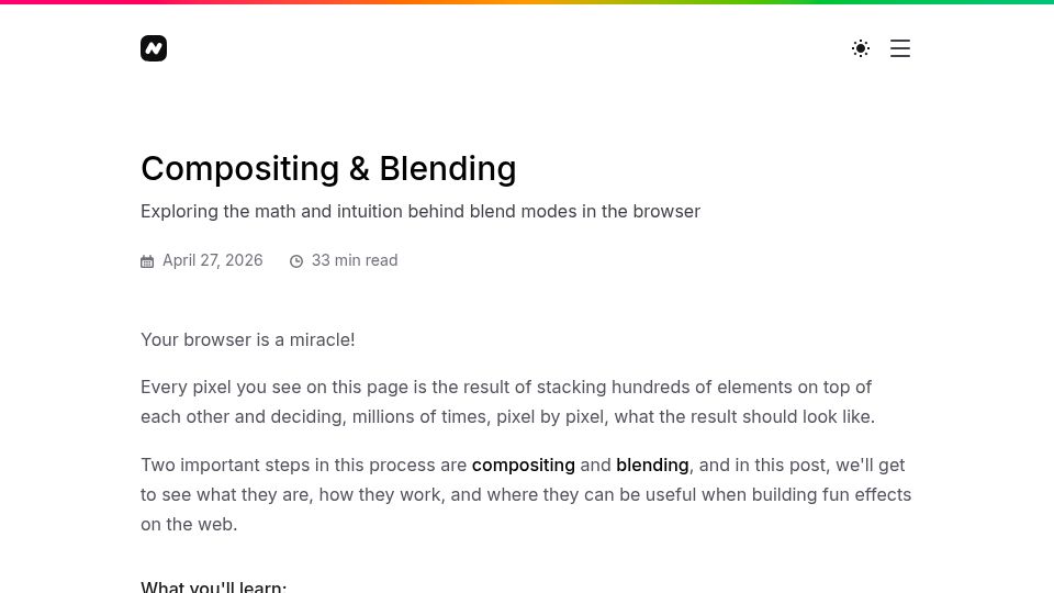 Screenshot of nik.digital: Compositing and Blending – Exploring the math and intuition behind blend modes