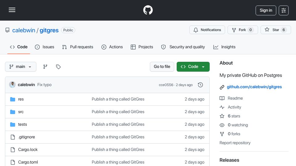 Screenshot of github.com: Show HN: My Private GitHub on Postgres