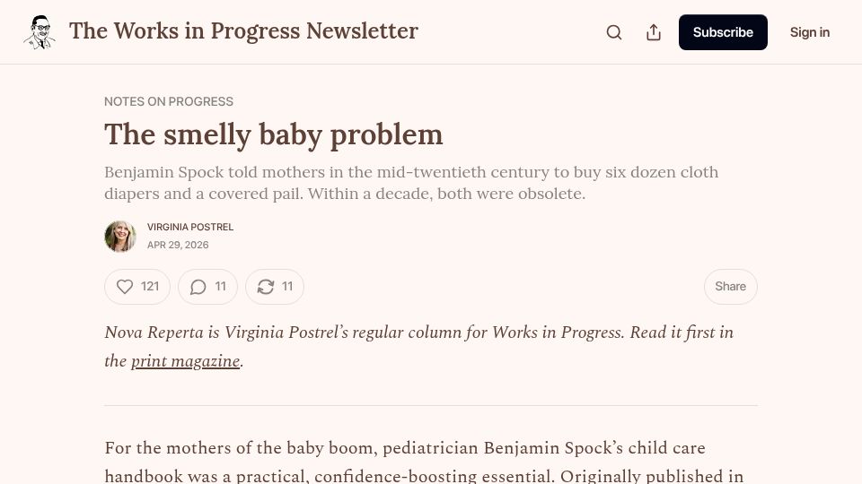 Screenshot of worksinprogress.news: The smelly baby problem