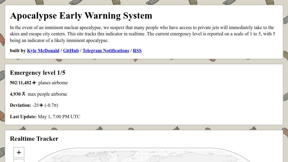 Screenshot of ews.kylemcdonald.net: Apocalypse Early Warning System
