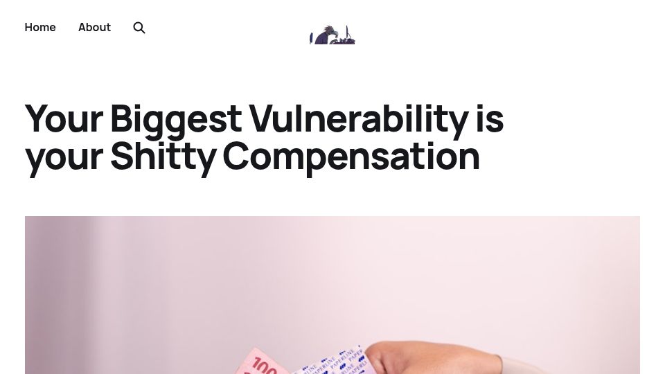 Screenshot of green.spacedino.net: Your Biggest Vulnerability is your Shitty Compensation