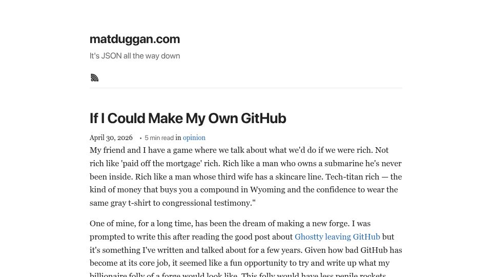 Screenshot of matduggan.com: If I could make my own GitHub