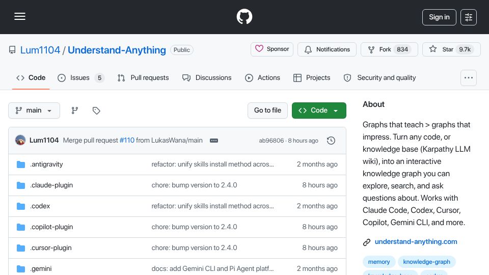 Screenshot of github.com: Understand Anything