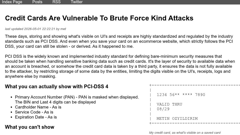 Screenshot of metin.nextc.org: Credit cards are vulnerable to brute force kind attacks