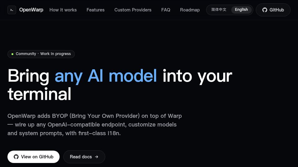 Screenshot of openwarp.zerx.dev: OpenWarp