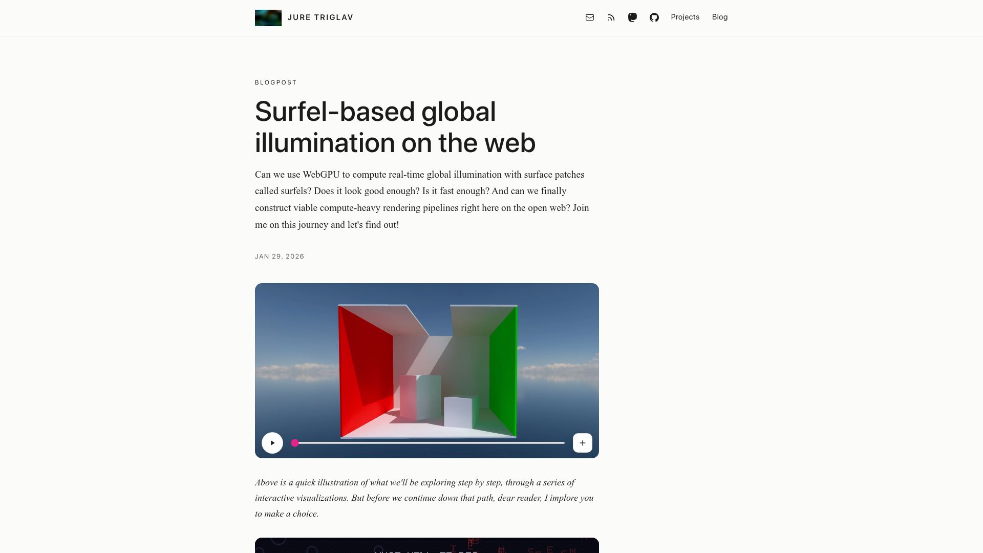 Screenshot of juretriglav.si: Surfel-based global illumination on the web