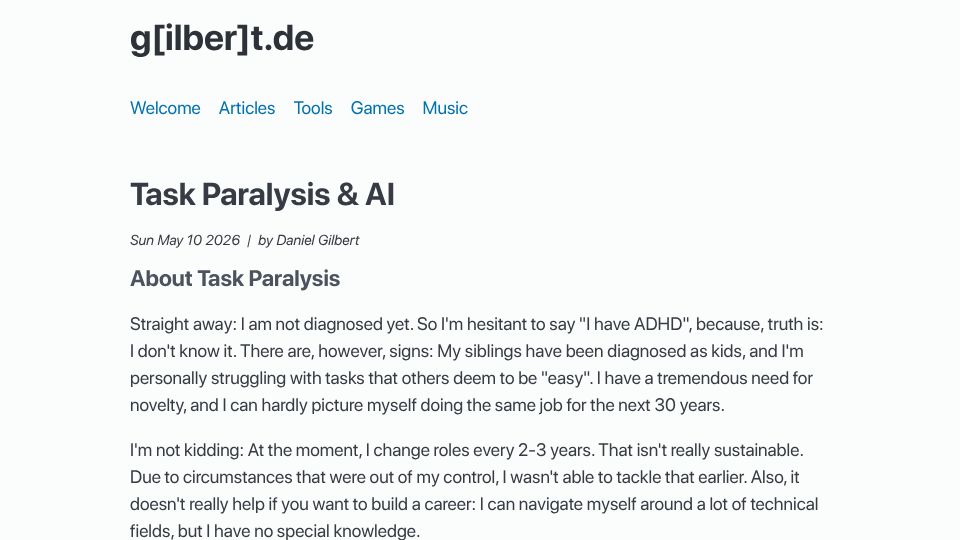 Screenshot of g5t.de: Task Paralysis and AI