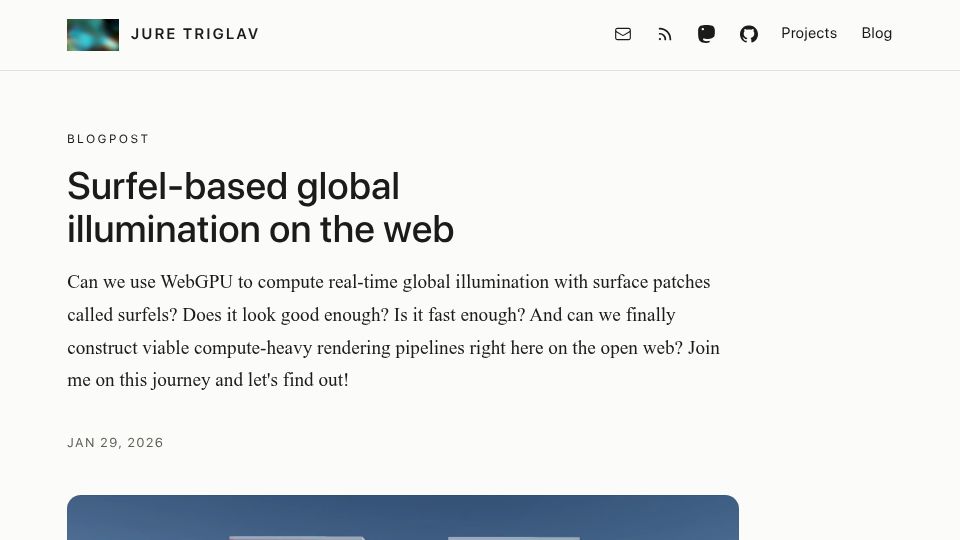 Screenshot of juretriglav.si: Surfel-based global illumination on the web