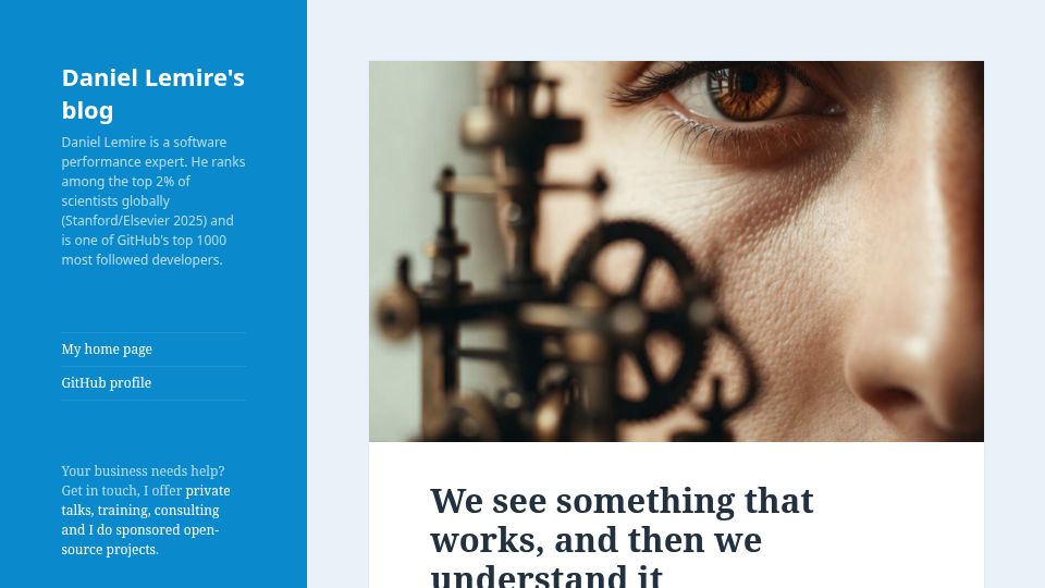 Screenshot of lemire.me: We see something that works, and then we understand it
