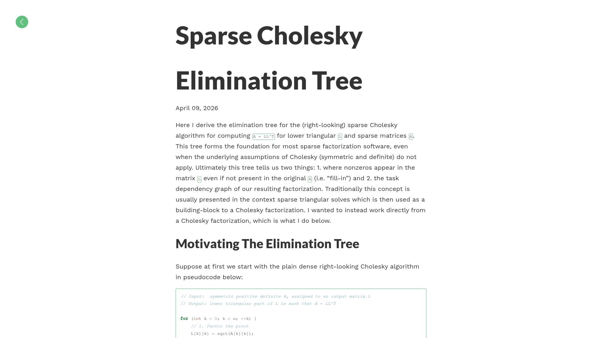 Screenshot of reidatcheson.com: Sparse Cholesky Elimination Tree
