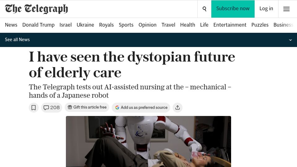 Screenshot of telegraph.co.uk: I have seen the dystopian future of elderly care