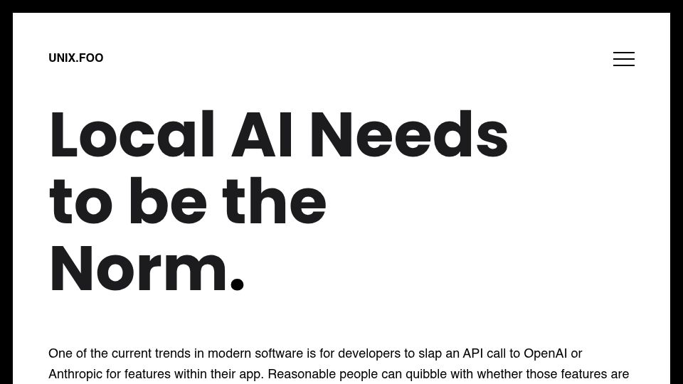 Screenshot of unix.foo: Local AI needs to be the norm