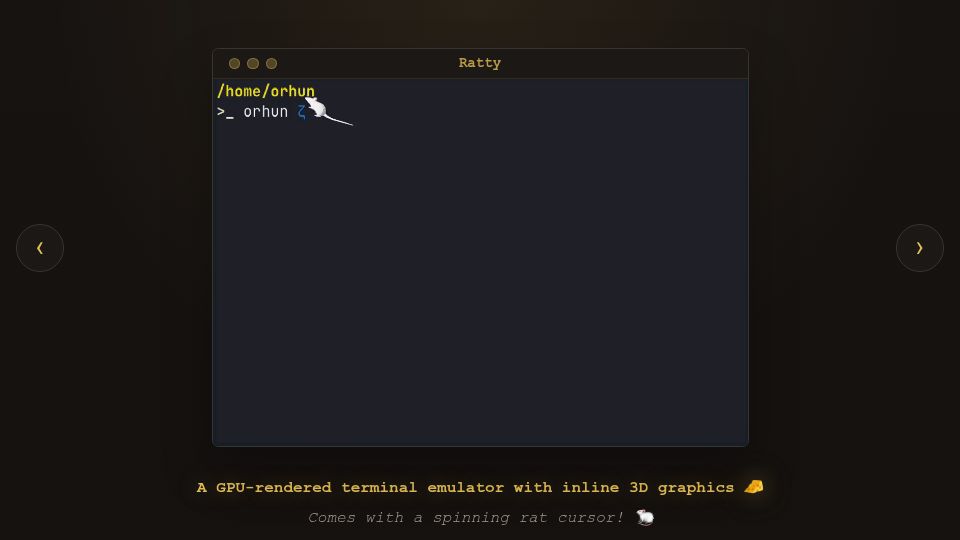 Screenshot of ratty-term.org: Ratty – A terminal emulator with inline 3D graphics