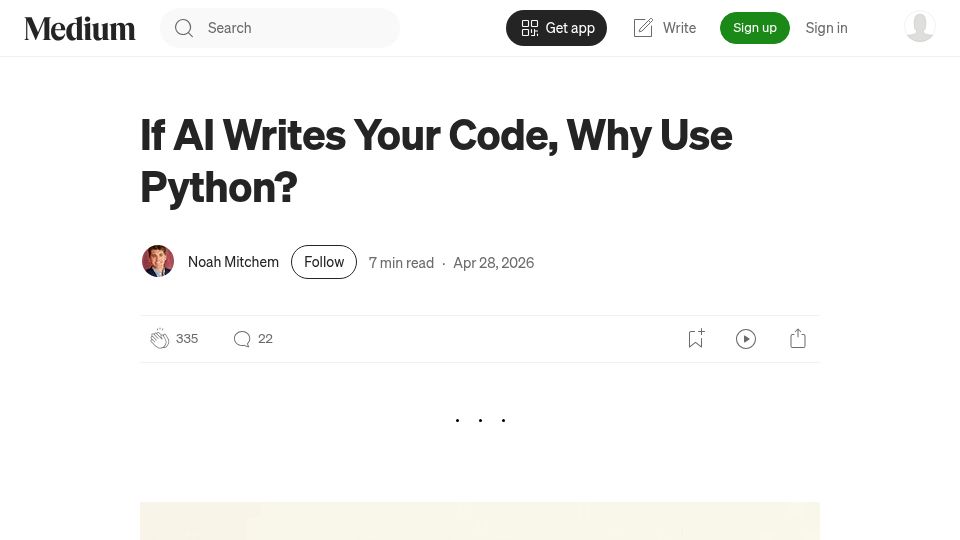 Screenshot of medium.com: If AI writes your code, why use Python?