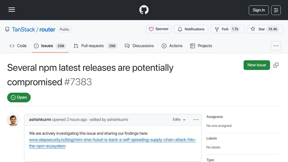 Screenshot of tanstack.com: Postmortem: TanStack NPM supply-chain compromise
