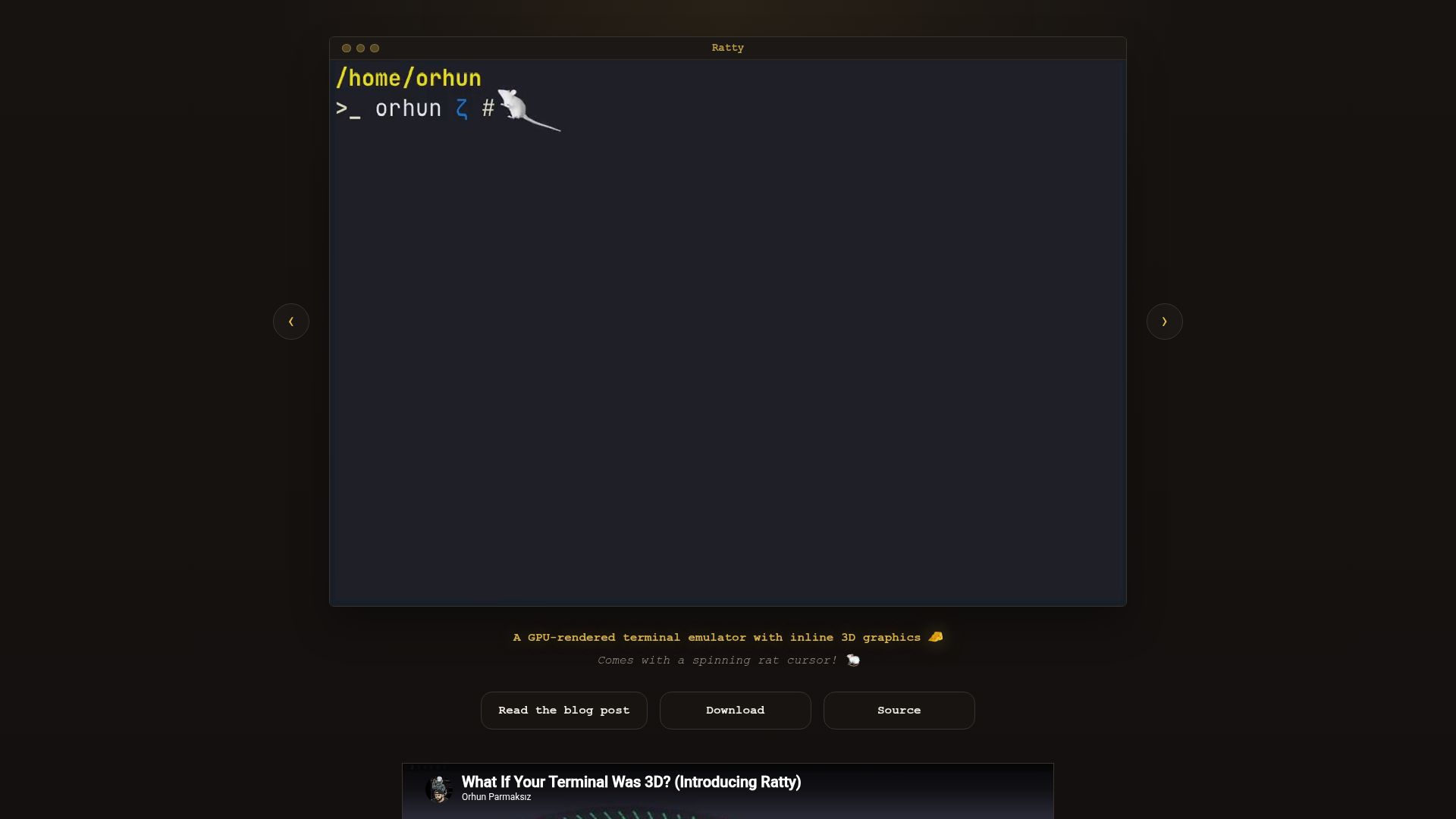 Screenshot of ratty-term.org: Ratty – A terminal emulator with inline 3D graphics