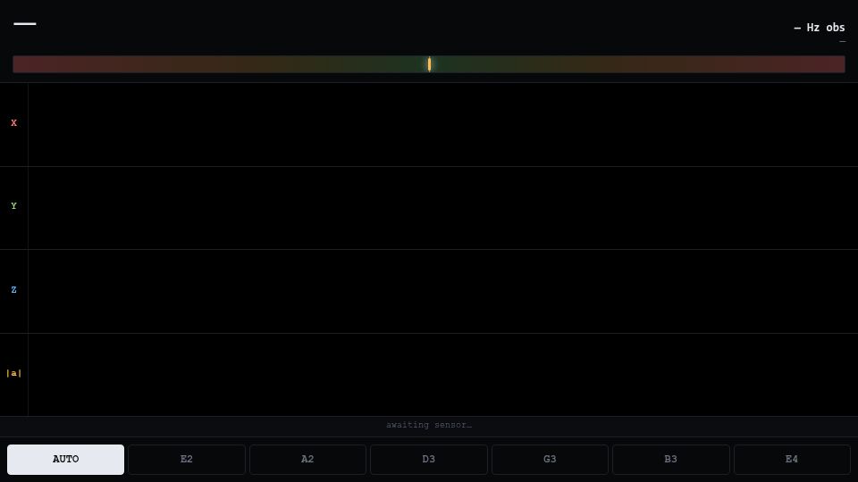 Screenshot of tautme.github.io: Guitar tuner that uses phone accelerometer