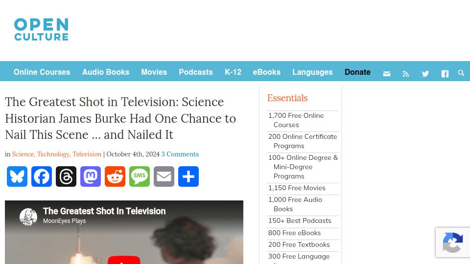 Screenshot of openculture.com: The greatest shot in television: James Burke had one chance to nail this scene (2024)