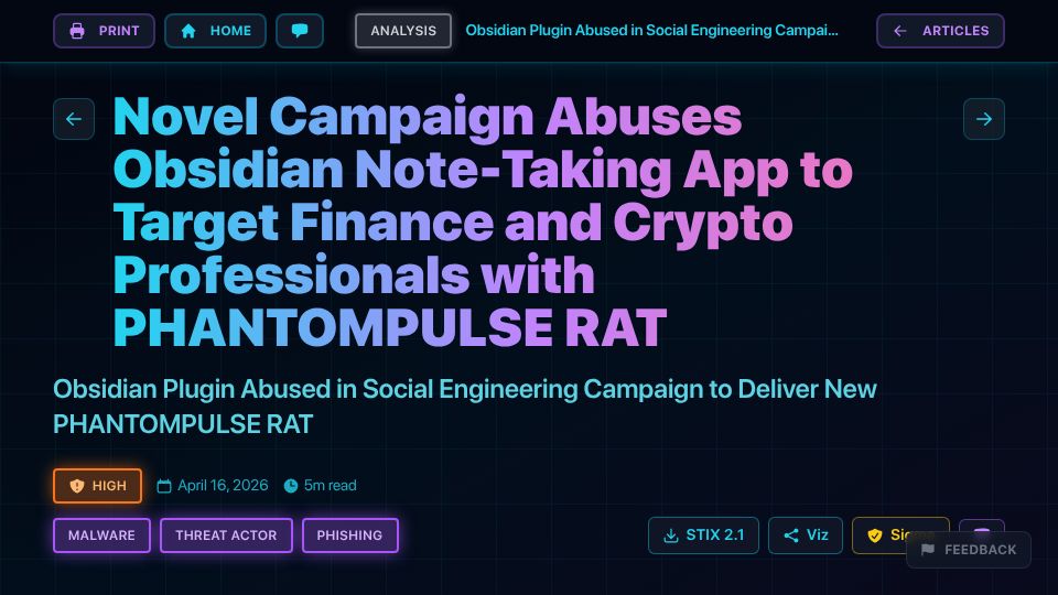 Screenshot of cyber.netsecops.io: Obsidian plugin was abused to deploy a remote access trojan