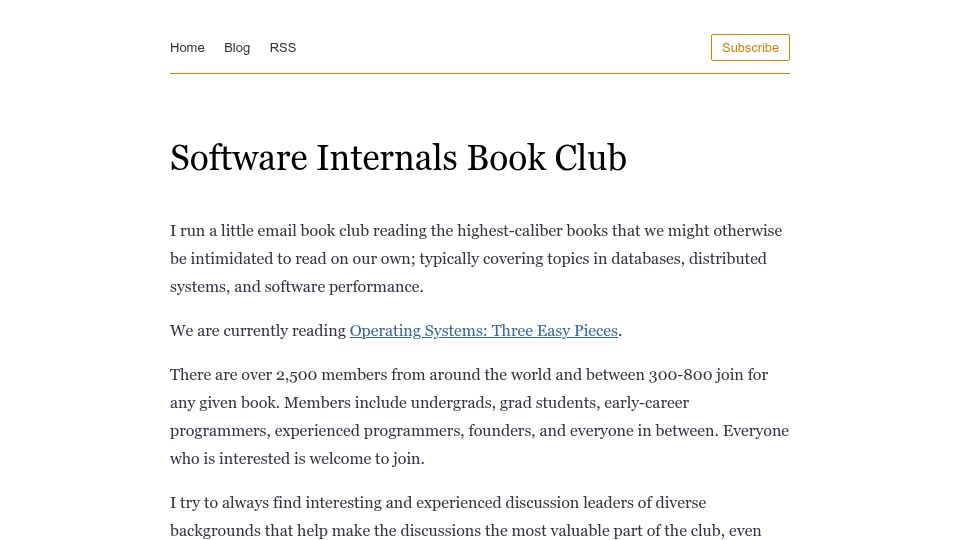 Screenshot of eatonphil.com: Software Internals Book Club
