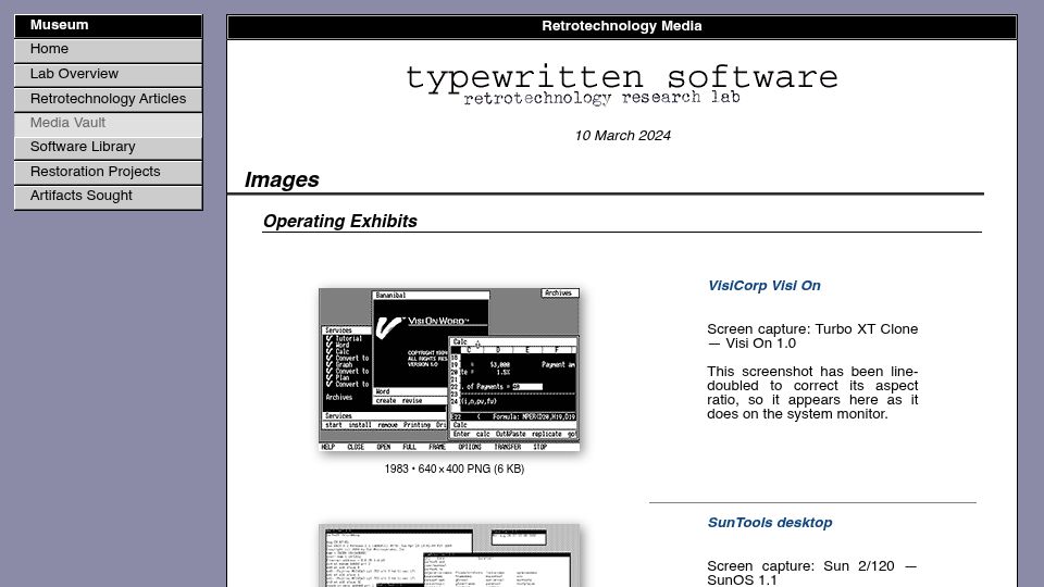 Screenshot of typewritten.org: Screenshots of Old Desktop OSes