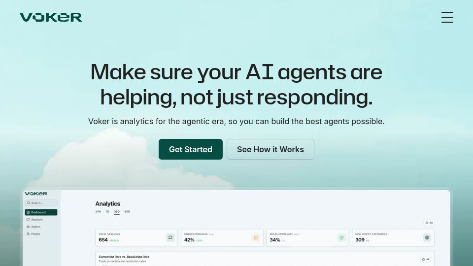 Screenshot of voker.ai: Launch HN: Voker (YC S24) – Analytics for AI Agents