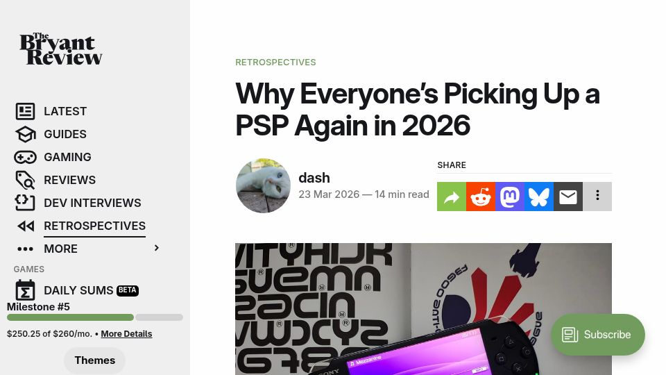 Screenshot of gardinerbryant.com: Why Everyone's Picking Up a PSP Again in 2026