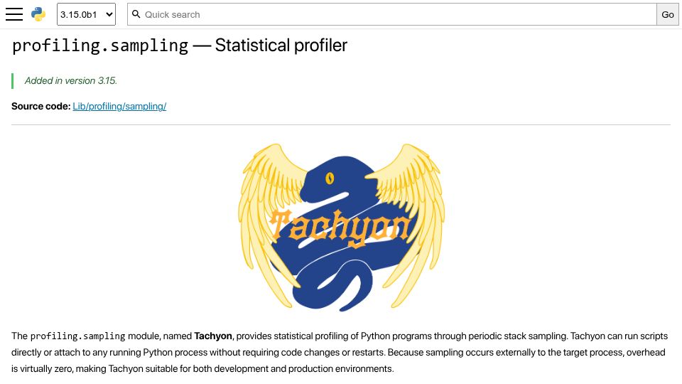 Screenshot of docs.python.org: Profiling.sampling – Statistical Profiler