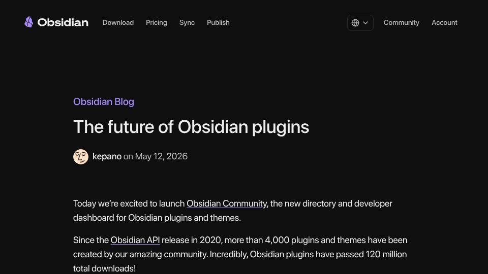 Screenshot of obsidian.md: The Future of Obsidian Plugins