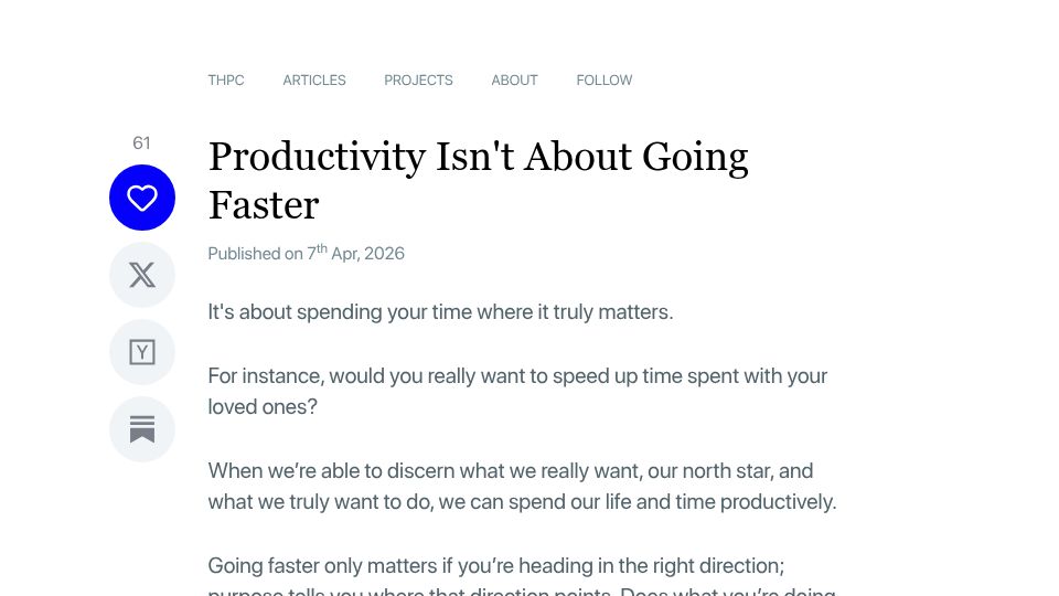 Screenshot of humanpro.co: Productivity isn't about going faster