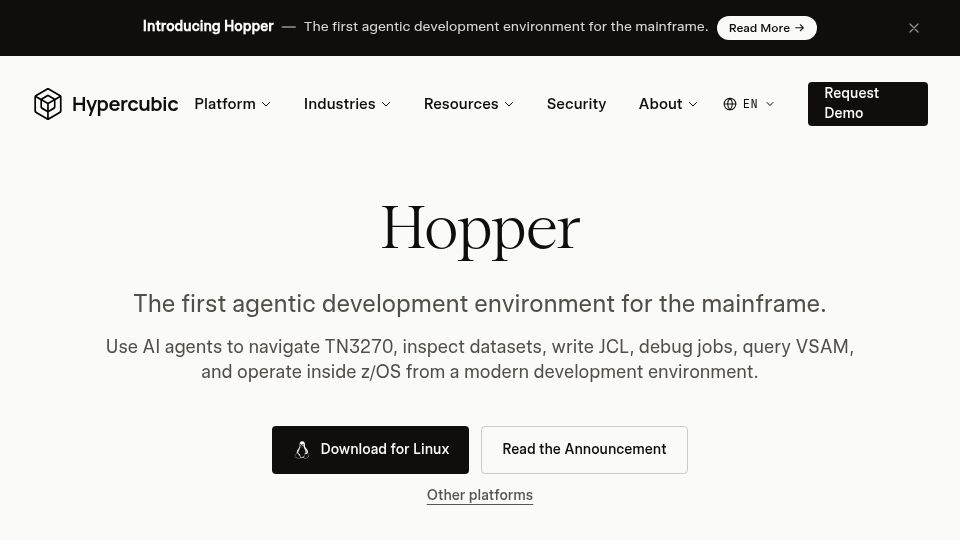 Screenshot of hypercubic.ai: Show HN: Agentic interface for mainframes and COBOL