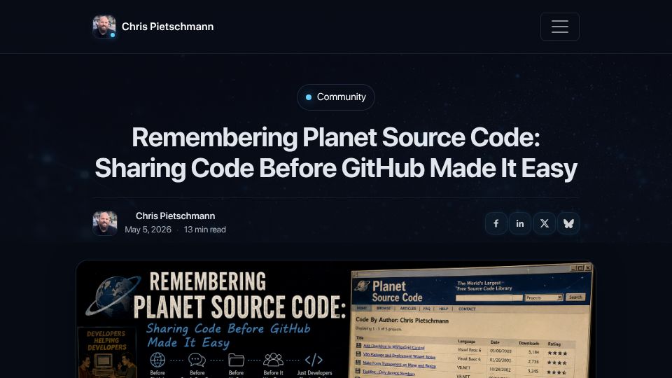 Screenshot of pietschsoft.com: Remembering Planet Source Code: Sharing Code Before GitHub Made It Easy