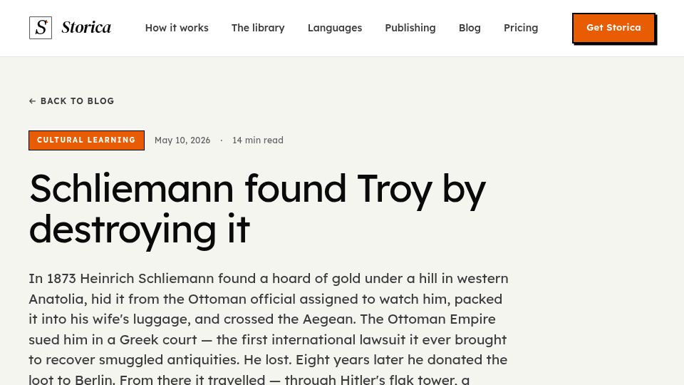 Screenshot of storica.club: The Real Story of Troy
