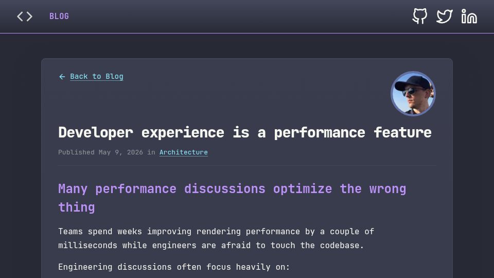 Screenshot of echooff.dev: Optimize for change not application performance