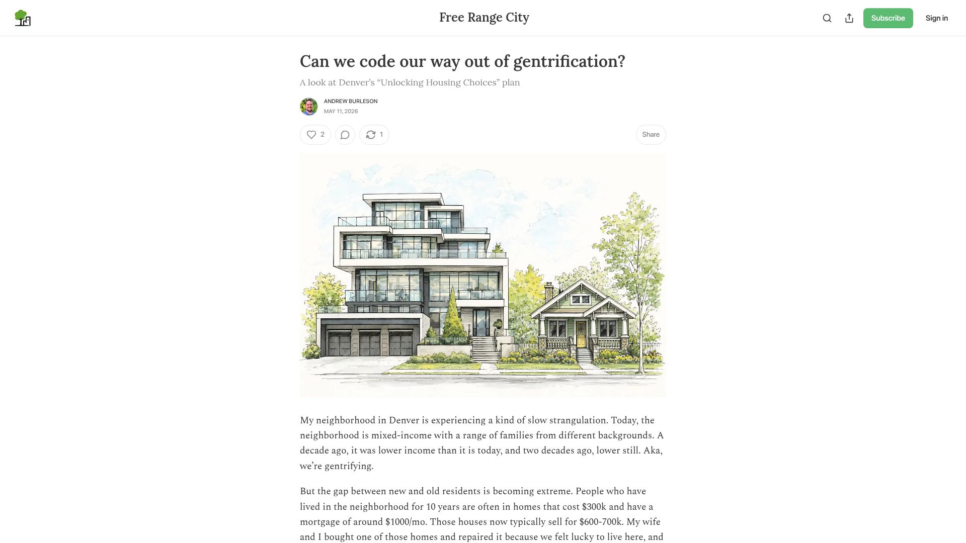 Screenshot of freerange.city: A look at Denver’s “Unlocking Housing Choices” plan