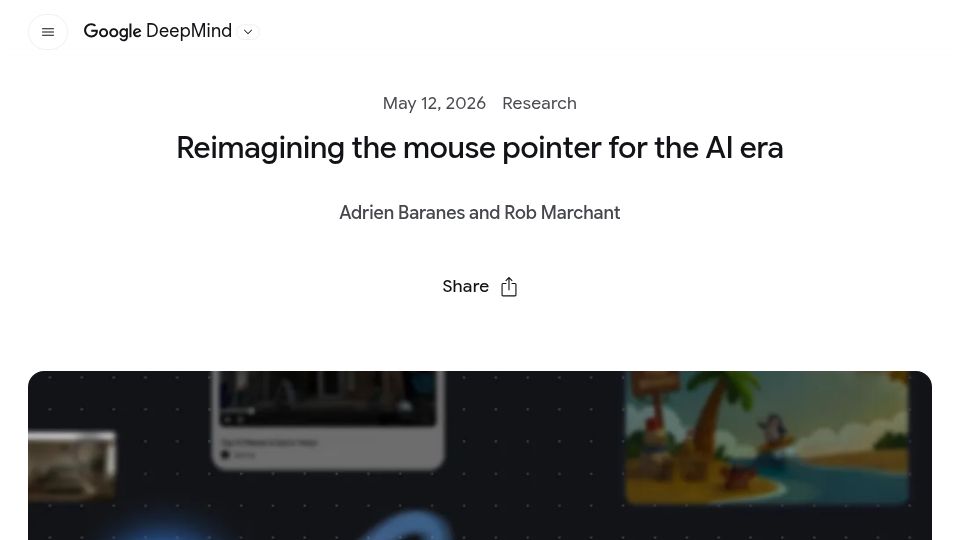 Screenshot of deepmind.google: Reimagining the mouse pointer for the AI era