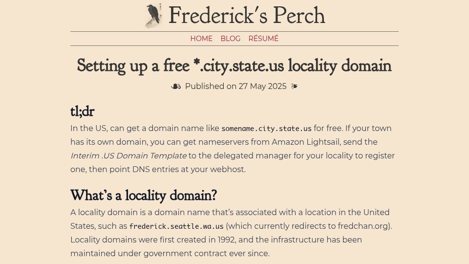 Screenshot of fredchan.org: Setting up a free *.city.state.us locality domain (2025)