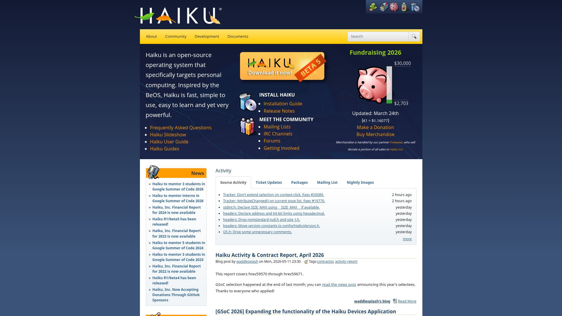 Screenshot of haiku-os.org: Haiku