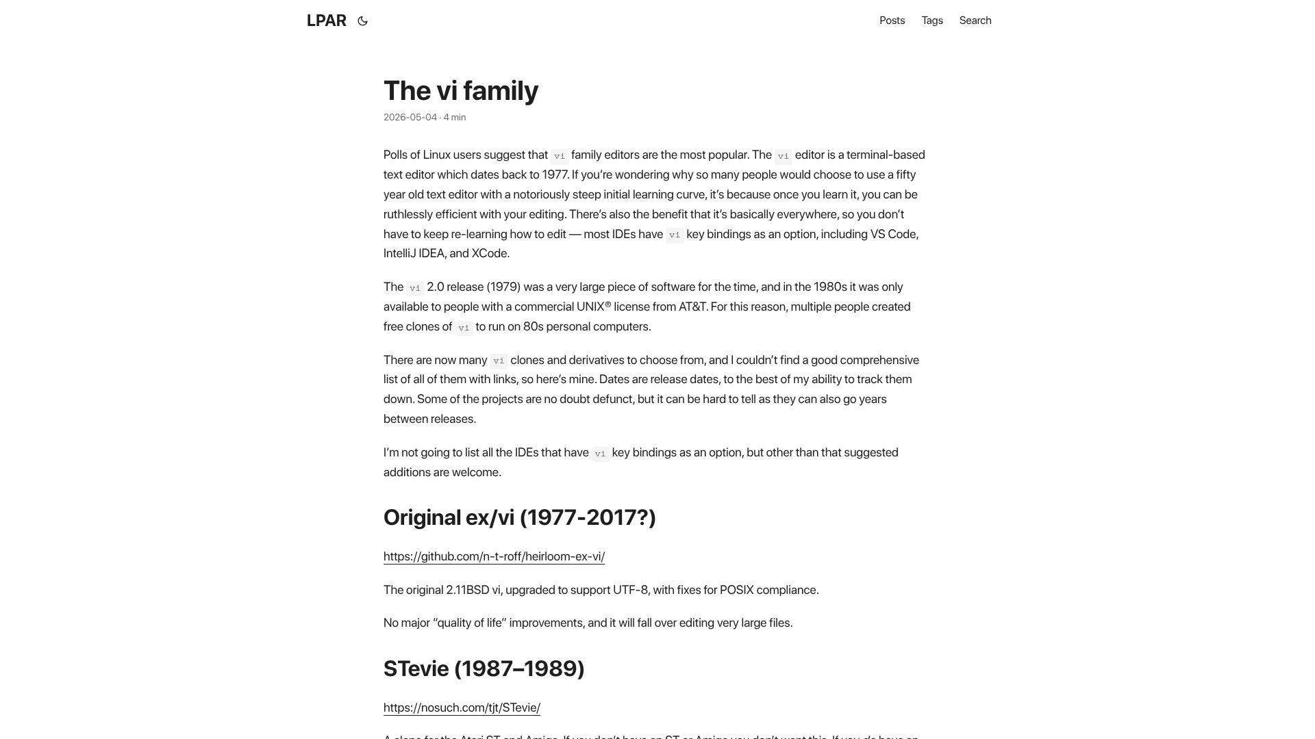 Screenshot of lpar.ath0.com: The vi family