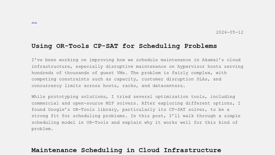 Screenshot of atalaykutlay.com: Using OR-Tools CP-SAT for Scheduling Problems