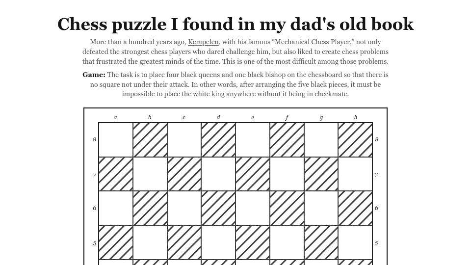 Screenshot of ardoedo.it: Chess puzzle I found in my dad's old book