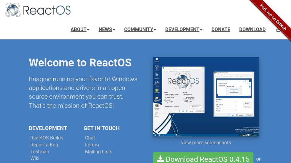 Screenshot of reactos.org: ReactOS
