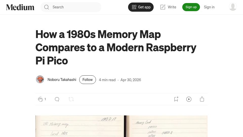 Screenshot of medium.com: Comparing a 1980s memory map to the Raspi Pico