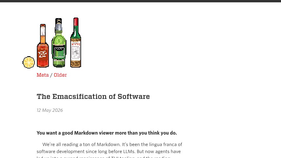 Screenshot of sockpuppet.org: The Emacsification of Software