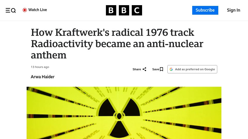Screenshot of bbc.com: Kraftwerk's radical 1976 track